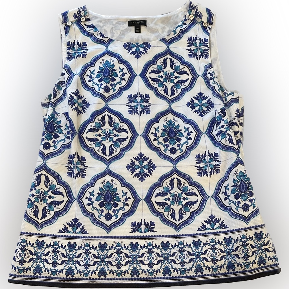 Talbots Petite Tank Top - Blue and White Pattern - Size 6P